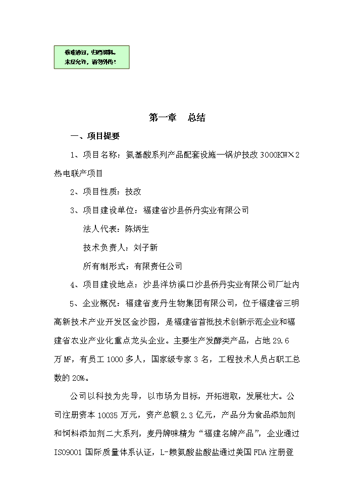 （終稿）鍋爐技改3000KW×2熱電聯產新增項目評估分析報告.doc（最終版）第1頁