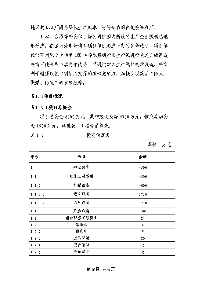 （終稿）大功率LED半導體綠色照明系列產品技術改造新增項目投資立項申報計劃書.doc（最終版）第10頁