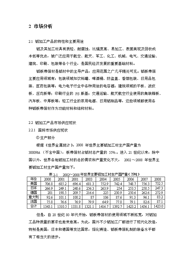 年生產萬噸高精度鋁板帶箔新增項目投資立項申報計劃書第8頁