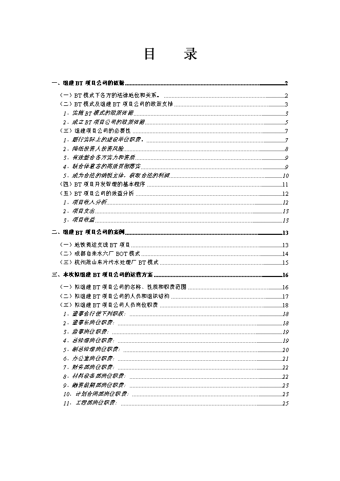 （終稿）組建BT新增項目公司投資立項申報計劃書.doc（最終版）第1頁