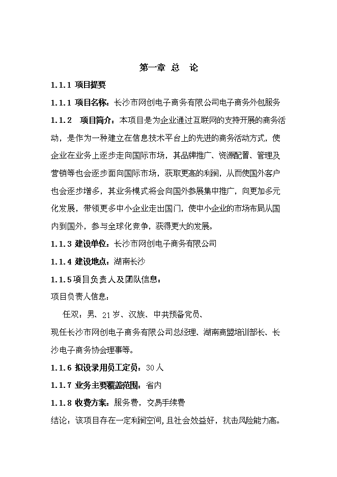 （終稿）電子商務有限公司電子商務外包服務新增項目投資立項申報計劃書.doc（最終版）第1頁