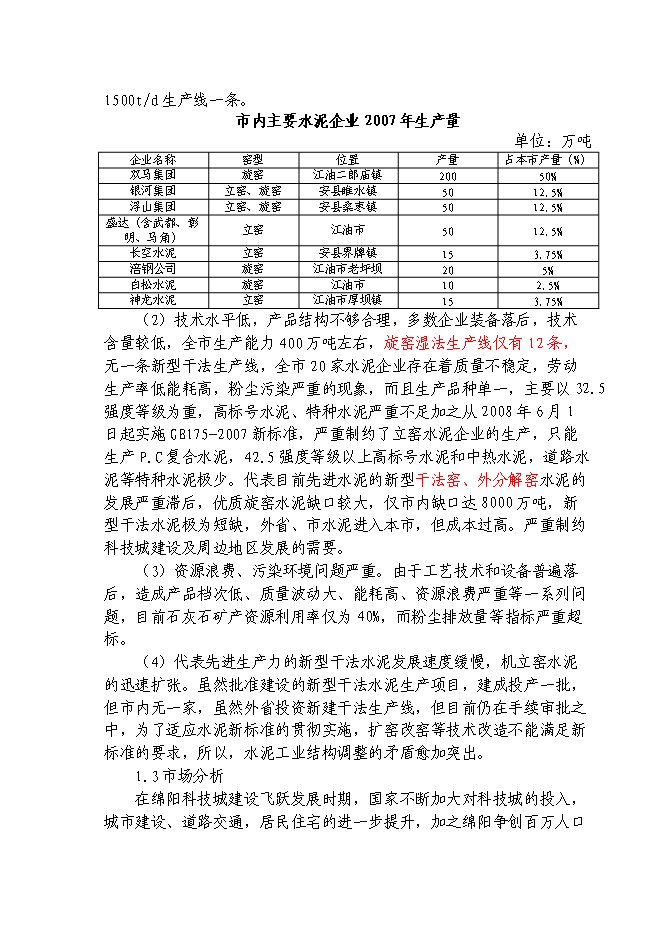 （終稿）日產千噸熟料水泥生產線新增項目投資立項申報計劃書.doc（最終版）第11頁