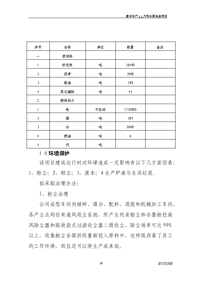 （終稿）建設年生產萬噸超高功率石墨電極新增項目投資立項申報計劃書.doc（最終版）第10頁