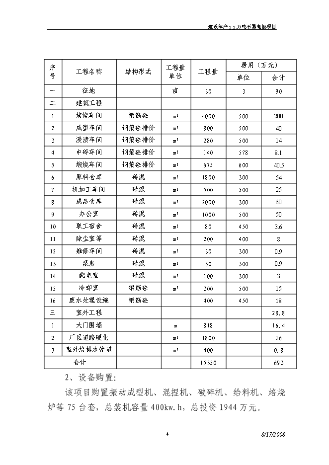 （終稿）建設年生產萬噸超高功率石墨電極新增項目投資立項申報計劃書.doc（最終版）第4頁