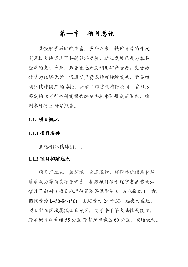 （終稿）球團廠新增項目投資立項申報計劃書.doc（最終版）第1頁