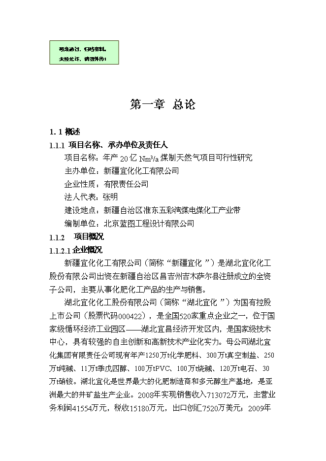 （終稿）億立方米煤制天然氣及其配套工程新增項目可行性投資論證建議書.doc（最終版）第1頁