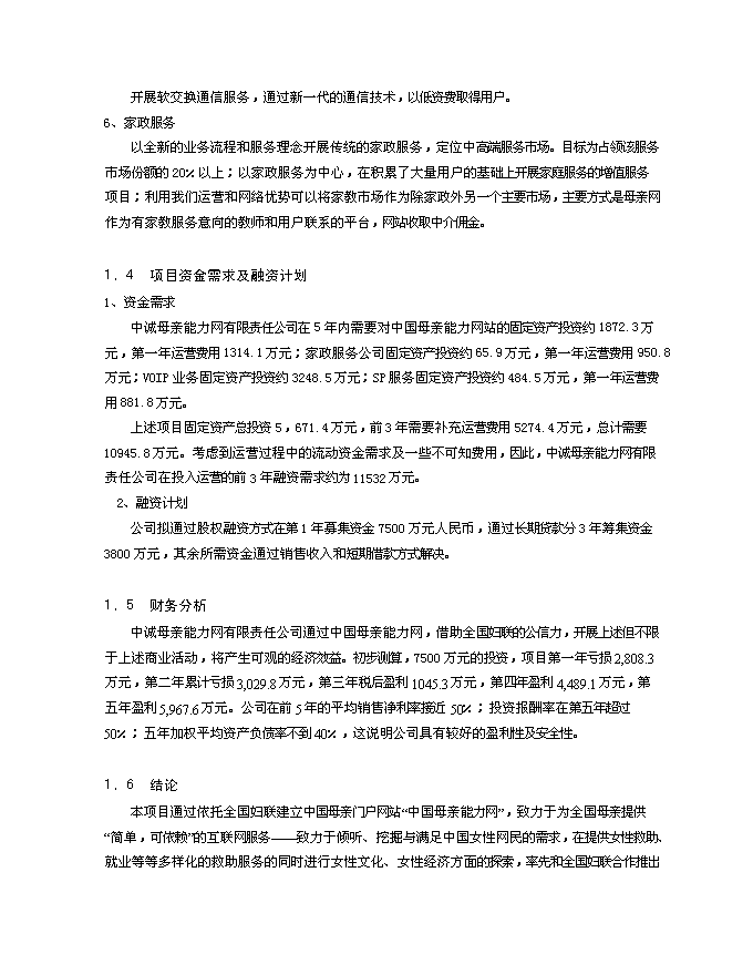 （終稿）中誠母親能力網有限公司新增項目可行性投資論證建議書.doc（最終版）