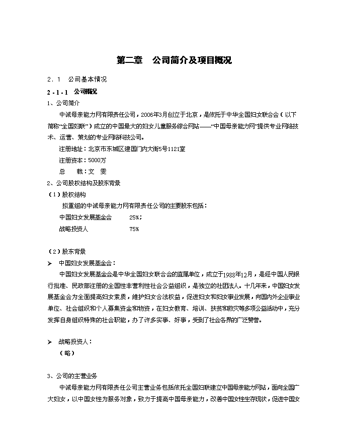 （終稿）中誠母親能力網有限公司新增項目可行性投資論證建議書.doc（最終版）