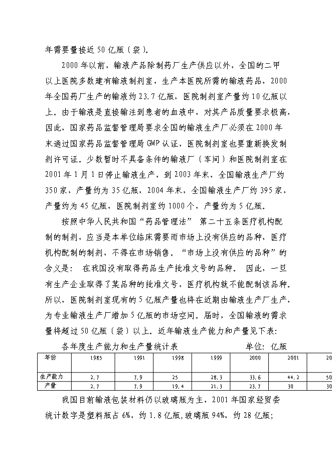 （終稿）億瓶250ml和100ml各種塑瓶輸液新增項目可行性投資論證建議書.doc（最終版）第3頁