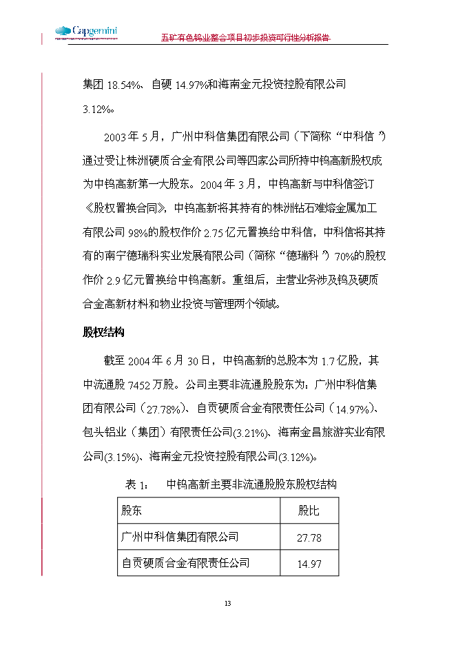 五礦鎢業整合新增項目可行性投資論證建議書第13頁