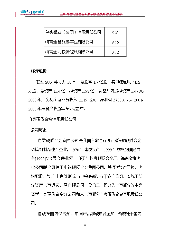 五礦鎢業整合新增項目可行性投資論證建議書第14頁