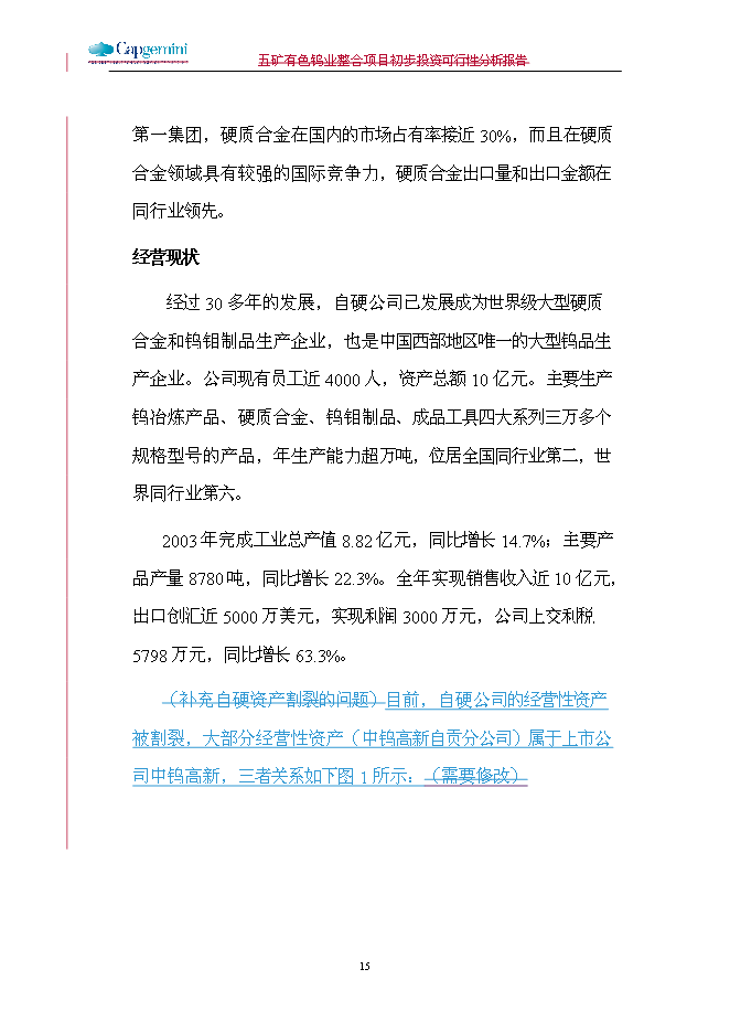 五礦鎢業整合新增項目可行性投資論證建議書第15頁