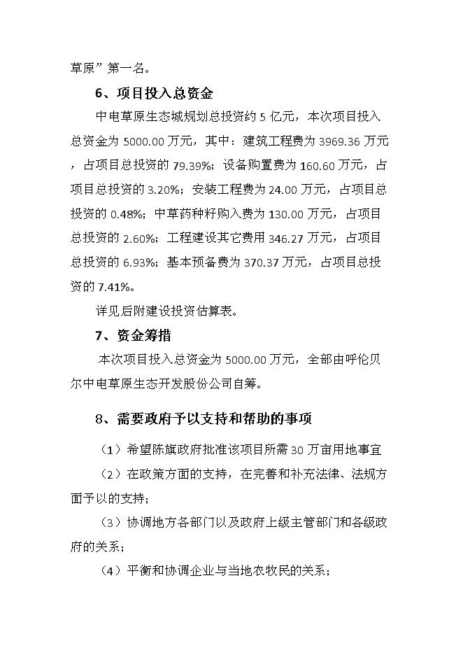 （終稿）中電草原生態城新增項目可行性投資論證建議書.doc（最終版）
