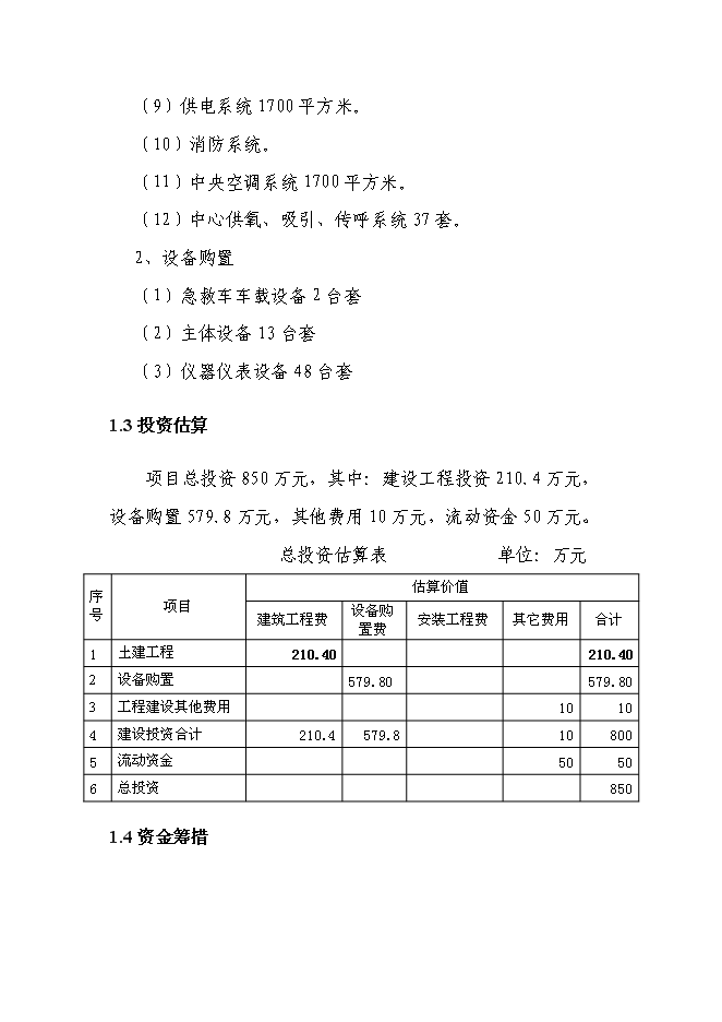 （終稿）中心醫院急救中心新增項目可行性投資論證建議書.doc（最終版）