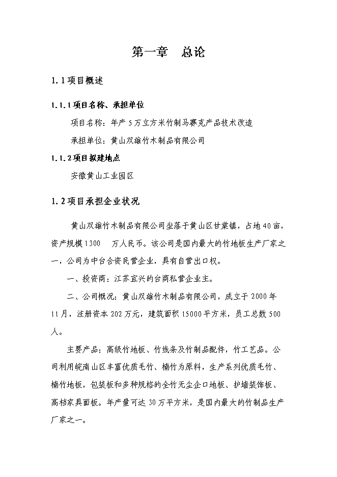 （終稿）五萬立方米竹制馬賽克產品生產線技術改造新增項目可行性投資論證建議書.doc（最終版）