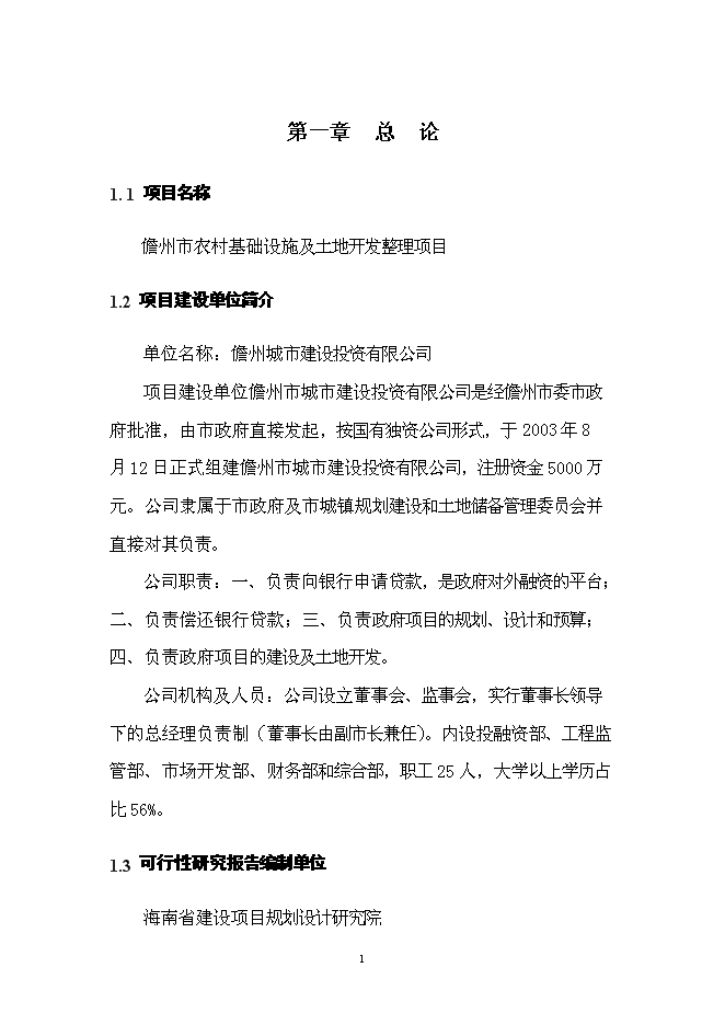 （終稿）儋州市農村基礎設施及土地開發整理新增項目可行性投資論證建議書.doc（最終版）