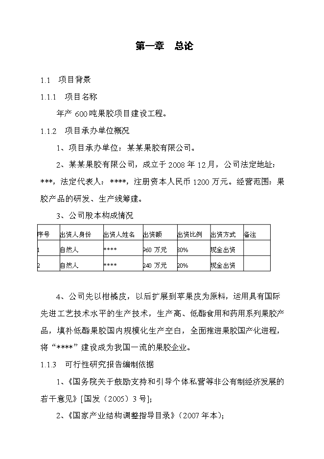 （終稿）六百噸果膠建設工程新增項目可行性投資論證建議書.doc（最終版）第1頁