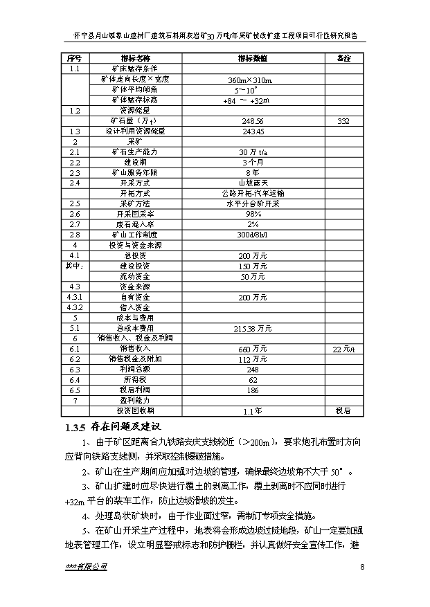 （項目成果）30萬噸建筑石料用灰巖礦露天采礦技改擴建工程項目可行性論證申報材料（華經縱橫）