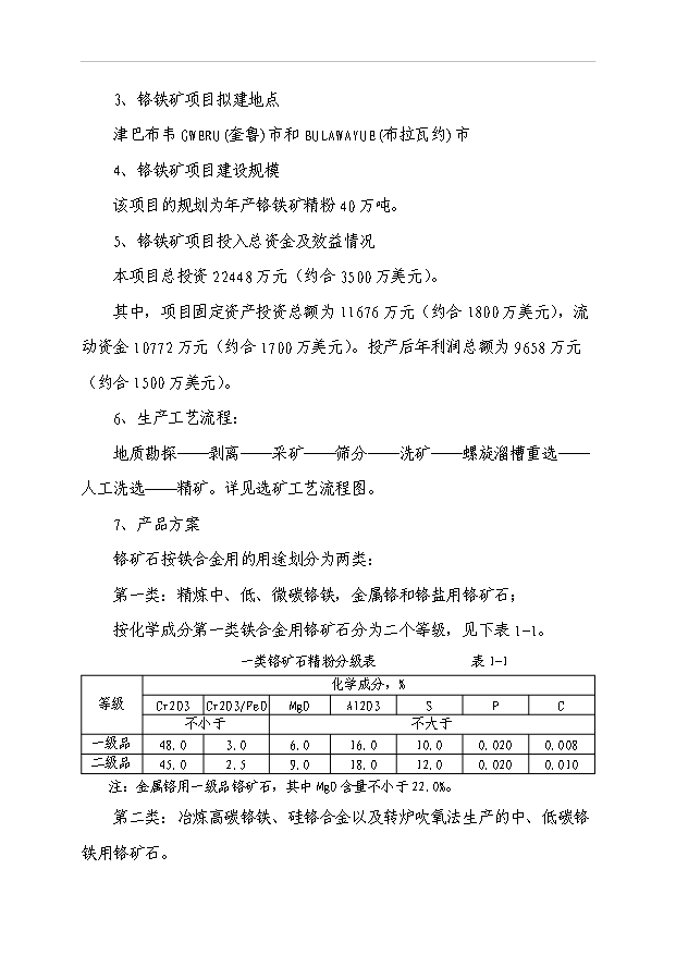 （項目成果）40萬噸鉻礦采選項目可行性論證申報材料（華經縱橫）第8頁
