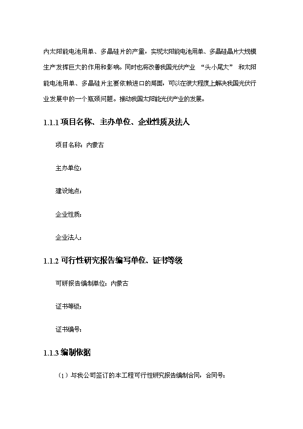 多晶硅切片項目253頁投資立項申請報告模板（8）第2頁