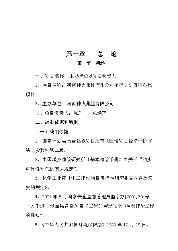 （項目成果）3萬噸型焦項目可行性論證申報材料（華經縱橫）