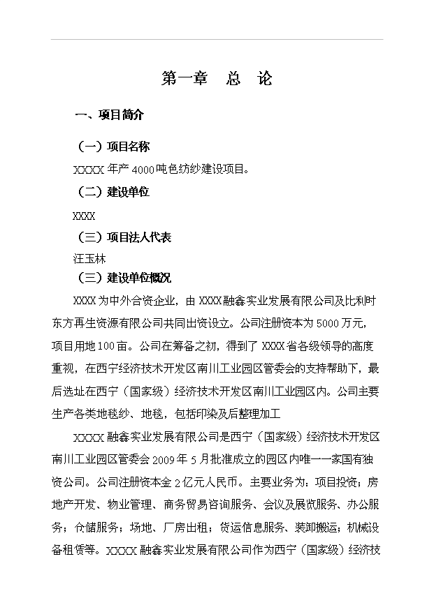 （項目成果）4千噸色紡紗項目可行性論證申報材料（華經縱橫）