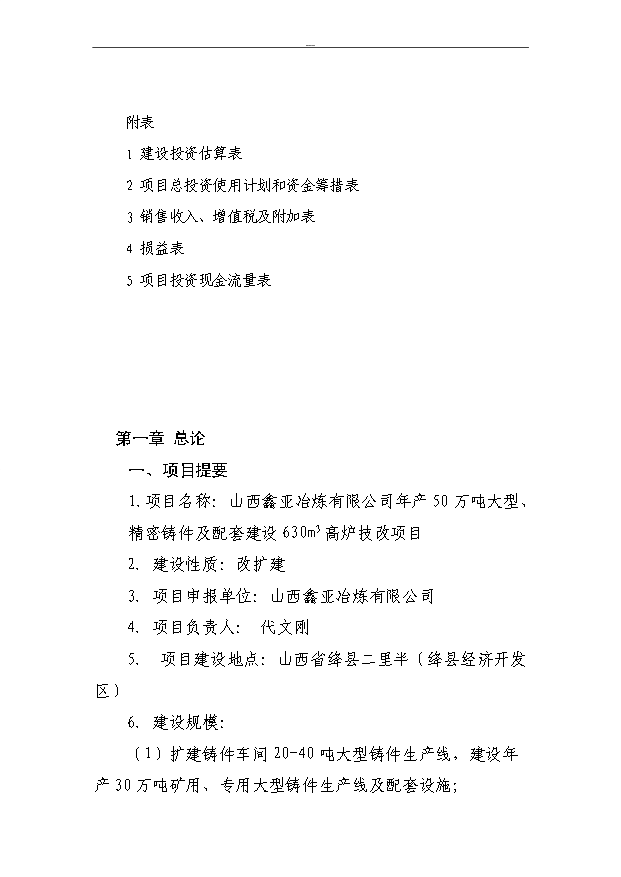 （項目成果）50萬噸大型、精密鑄件及配套建設630m3高爐技改項目可行性論證申報材料（華經縱橫）