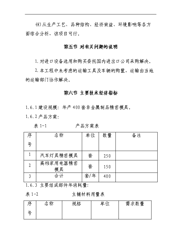 （項目成果）4百套非金屬制品精密模具項目可行性論證申報材料（華經縱橫）