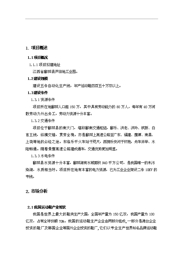 （項目成果）450萬雙運動鞋項目可行性論證申報材料（華經縱橫）