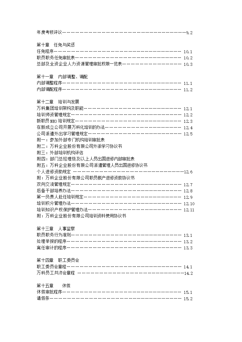 萬科集團人力資源管理手冊_管理手冊模板