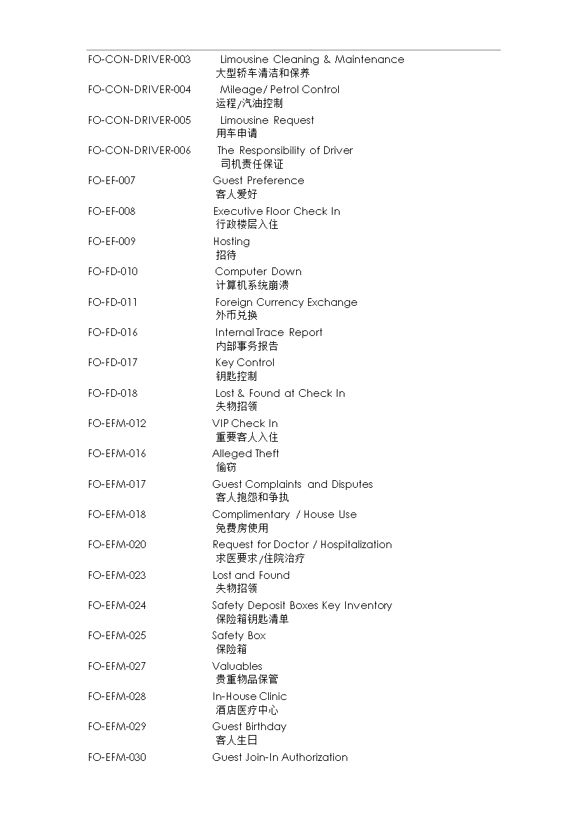 FO_SOP前廳部酒店標準操作程序(中英文對照)管理資料_制度匯編第3頁