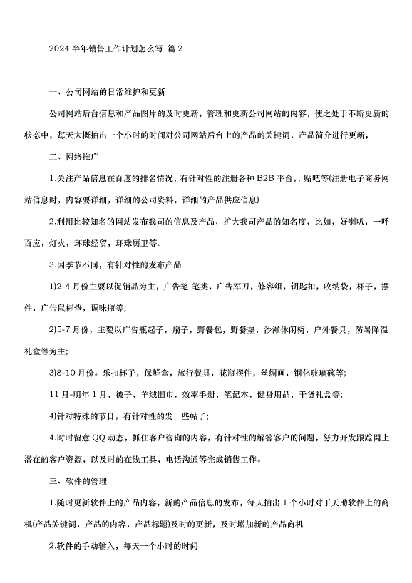 2024半年銷售工作計劃模版（4篇）第2頁