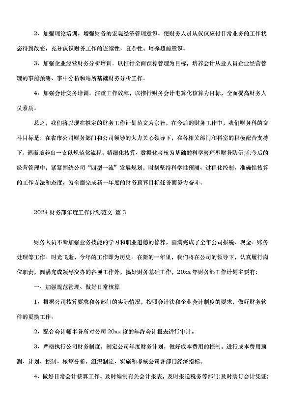 2024財務部年度工作計劃（31篇）第10頁