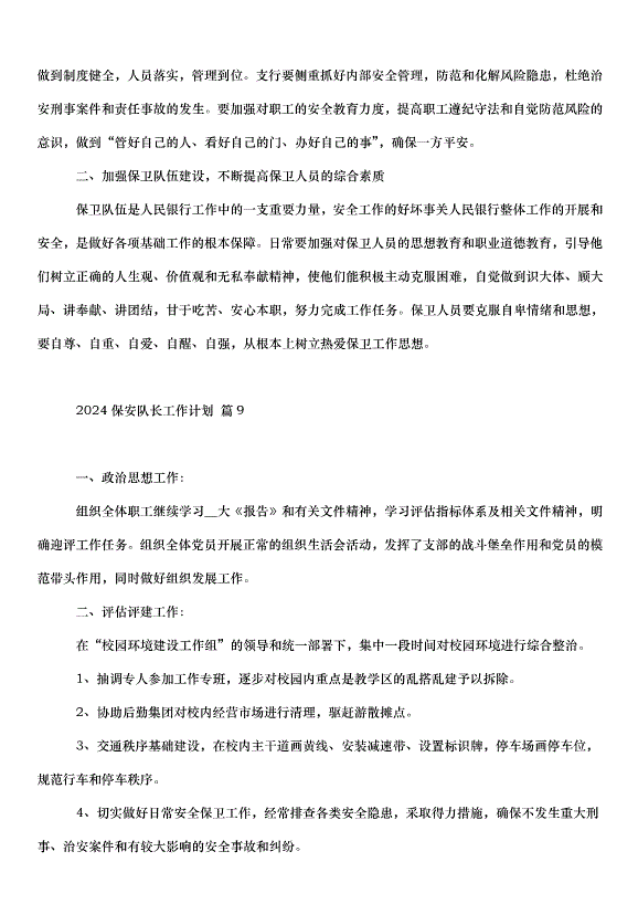 2024保安隊長工作計劃（35篇）第13頁
