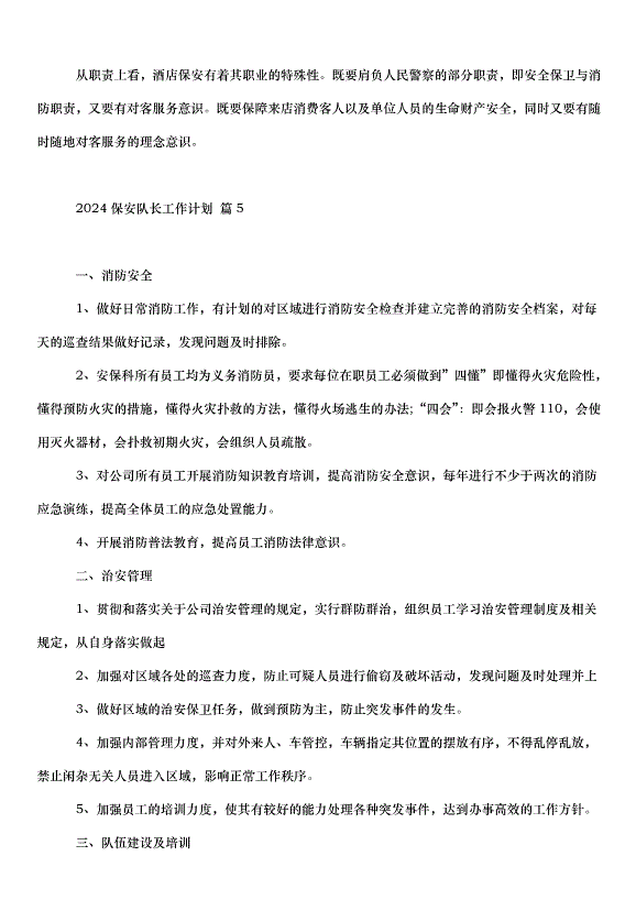 2024保安隊長工作計劃（35篇）第7頁