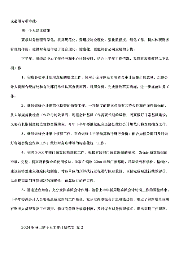 2024財務出納個人工作計劃（31篇）第2頁