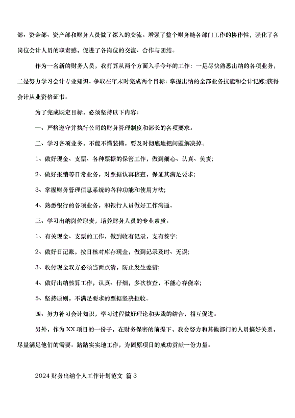 2024財務出納個人工作計劃（31篇）第5頁