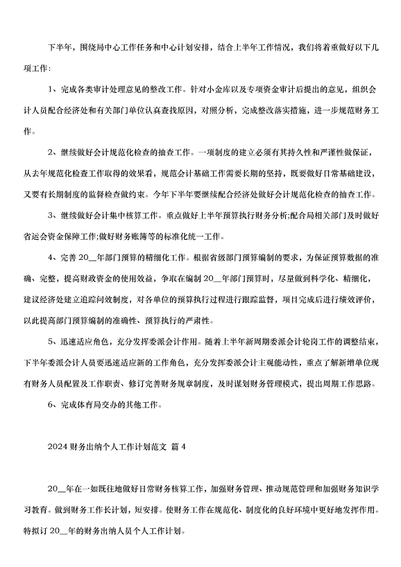 2024財務出納個人工作計劃（31篇）第7頁