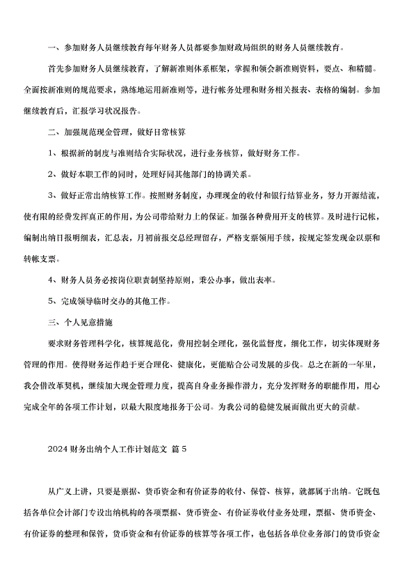 2024財務出納個人工作計劃（31篇）第8頁