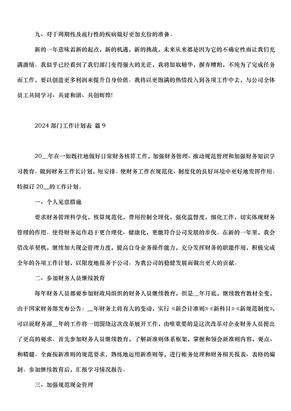 2024部門工作計劃表（34篇）第12頁