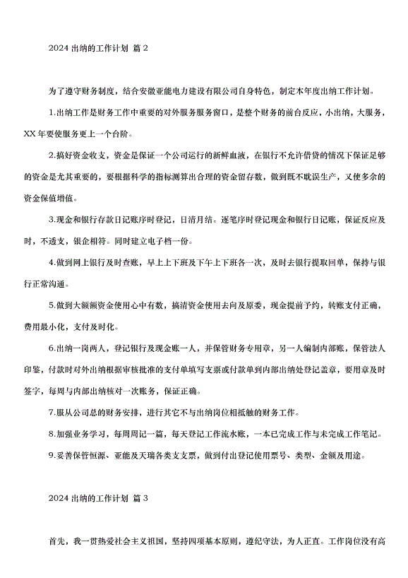 2024出納的工作計劃（35篇）第3頁