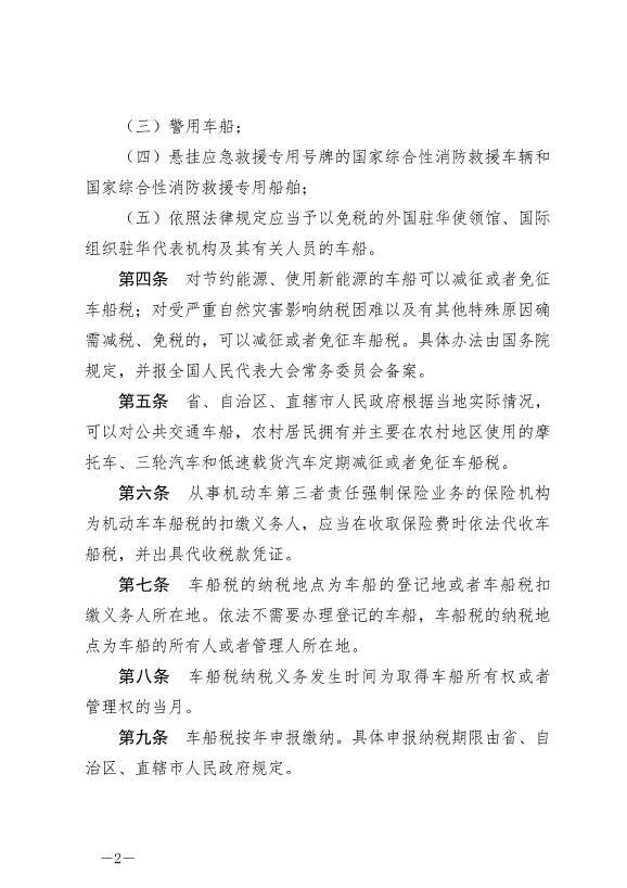 《中華人民共和國車船稅法》最新版2019年4月23日生效預覽圖（2）