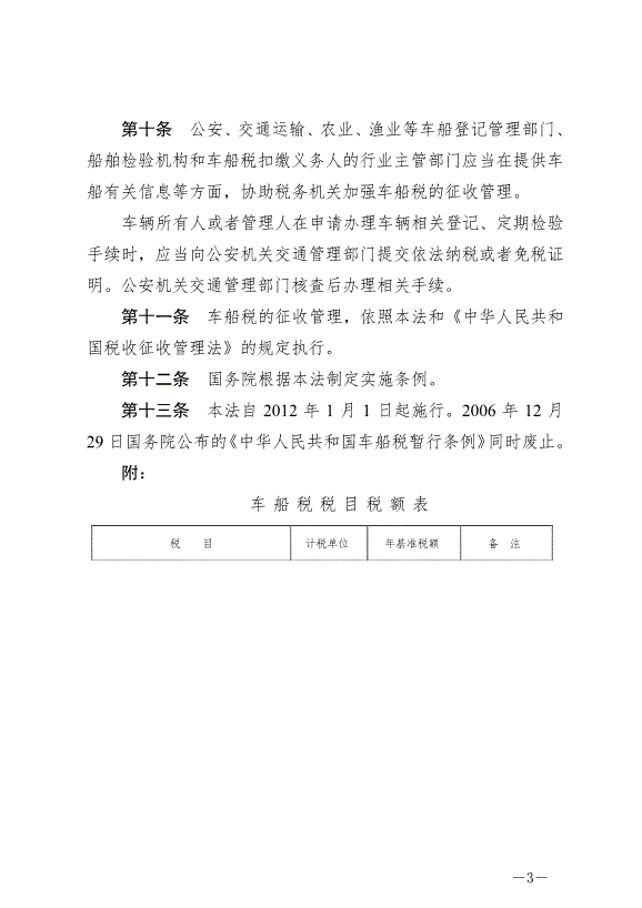 《中華人民共和國車船稅法》最新版2019年4月23日生效預覽圖（3）