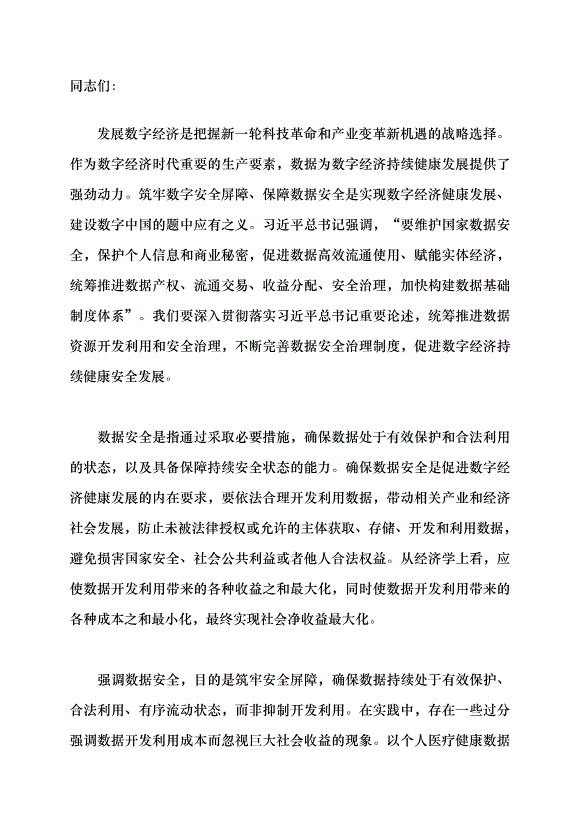 （領導發言）統籌數據資源開發利用和安全治理黨課講稿