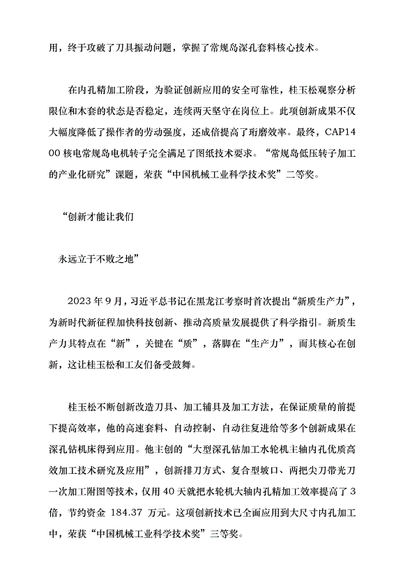 （領導發言）匠心鑄就大國重器——記“全國五一勞動獎章”獲得者、中國一重軋電制造廠深孔鉆工桂玉松黨課講稿第3頁
