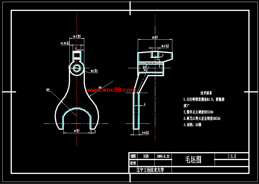 （定稿）變速器換擋叉零件的機械加工工藝規程及工藝及銑槽設計（有CAD圖紙的喲）CAD截圖03
