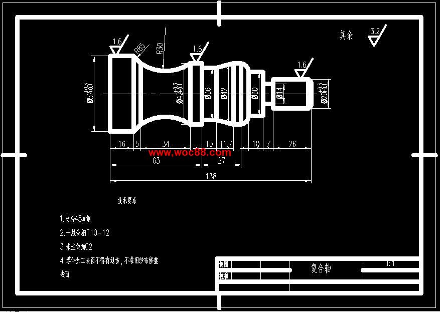 （定稿）典型復合軸零件的數控加工工藝及編程設計（有CAD圖紙的喲）CAD截圖01