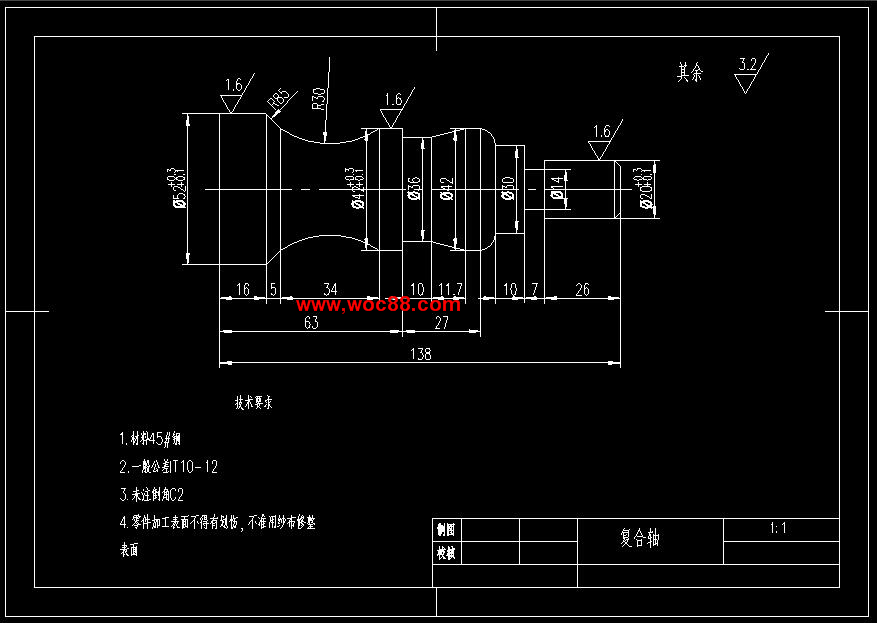 （定稿）典型復合軸零件的數控加工工藝及編程設計（有CAD圖紙的喲）CAD截圖02